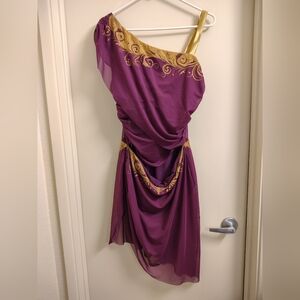 Weissman One-Shoulder Dress in Purple and Gold